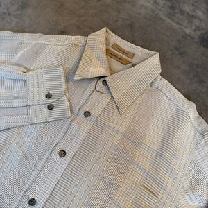 Axist Surf Soft Button Up Shirt Mens Small Grey Textured Grid Stripe Modal Blend